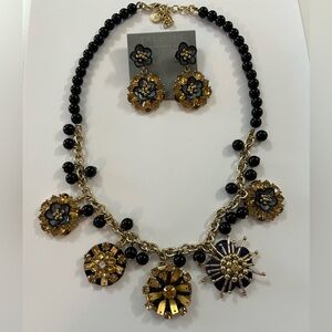 Talbots Black and Gold Flower Statement Necklace set